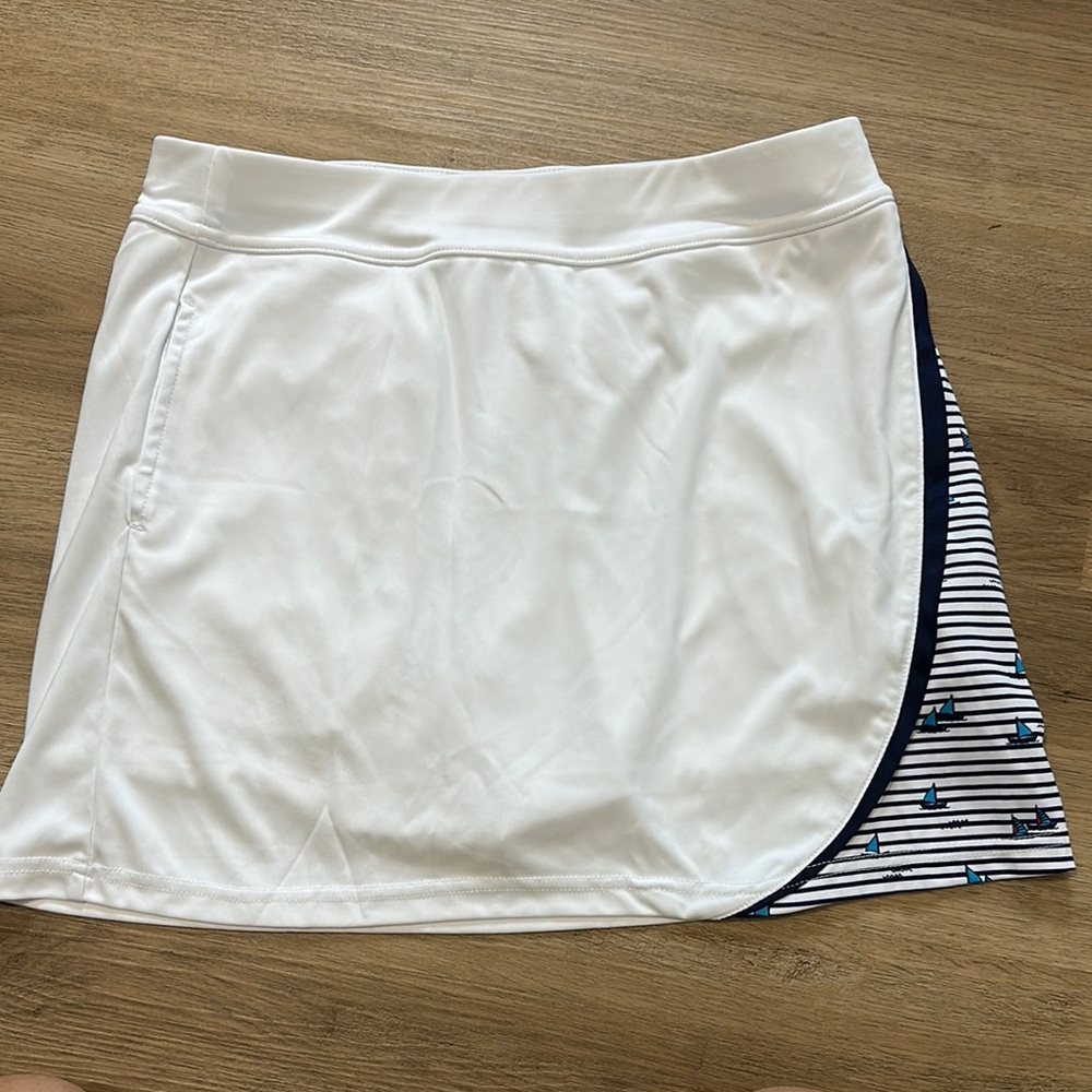 White and Navy Striped Tennis Skirt